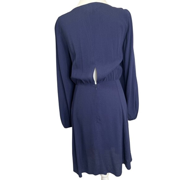 Reformation V Neck Long Sleeve Dress Navy Blue Size 6 Pockets - Picture 2 of 8